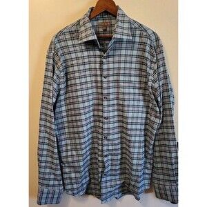 Peter Millar Crown Crafted Shirt Mens L Sport Blue Plaid Button Down MF17EW64SL